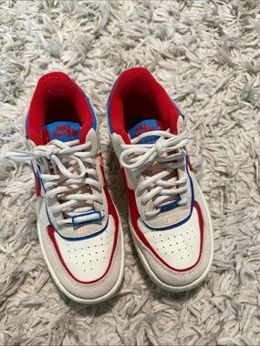 Nike Air Force 1’s Sneakers in White, Red & Blue